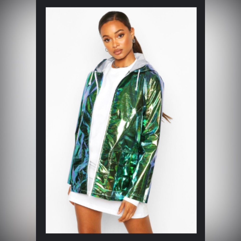 Boohoo small holographic raincoat